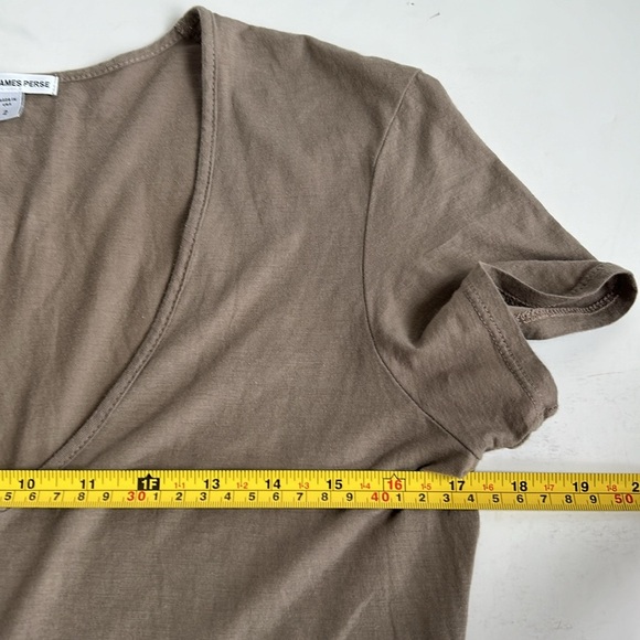 James Perse deep V-neck short sleeve pima cotton basic t-shirt tee taupe tan - Picture 12 of 15